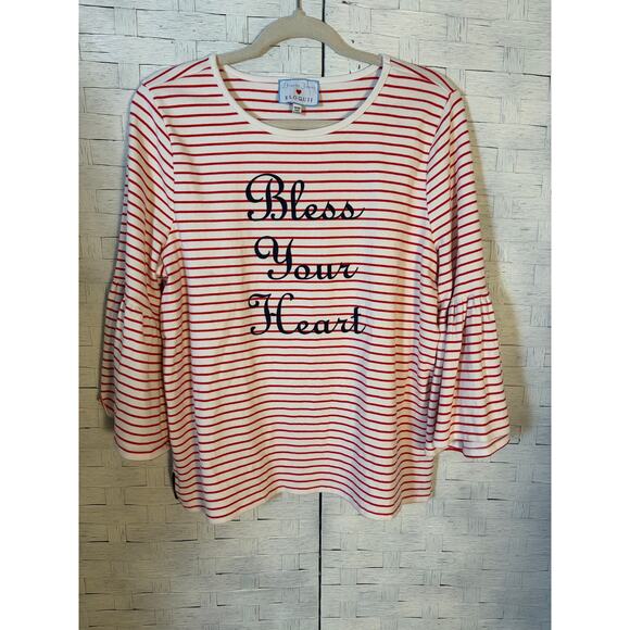 Draper James EloQuii womens blouse striped bless your heart bell sleeve Plus Sz - Picture 1 of 10